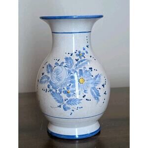 Vintage Deruta Italian Hand Painted Vase Blue Floral Portofino Sberna Deruta